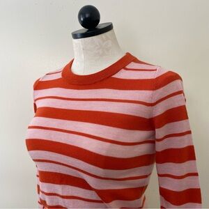 J Crew Sweater Striped Merino Wool Orange Pink XXS